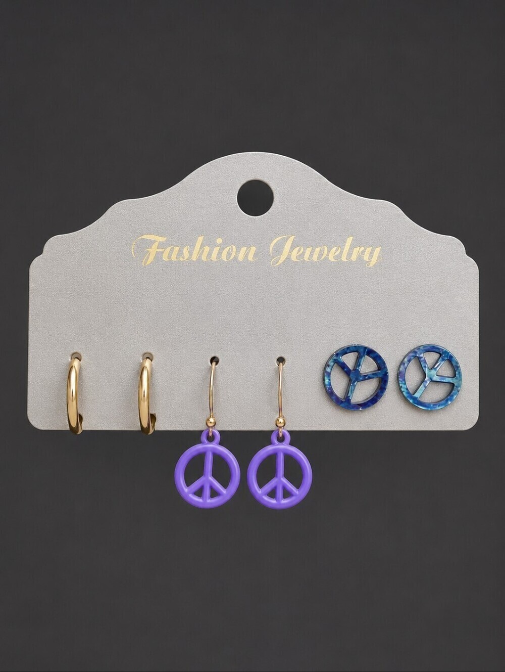 5/$25 Vintage Peace Sign Hoop Earrings Set